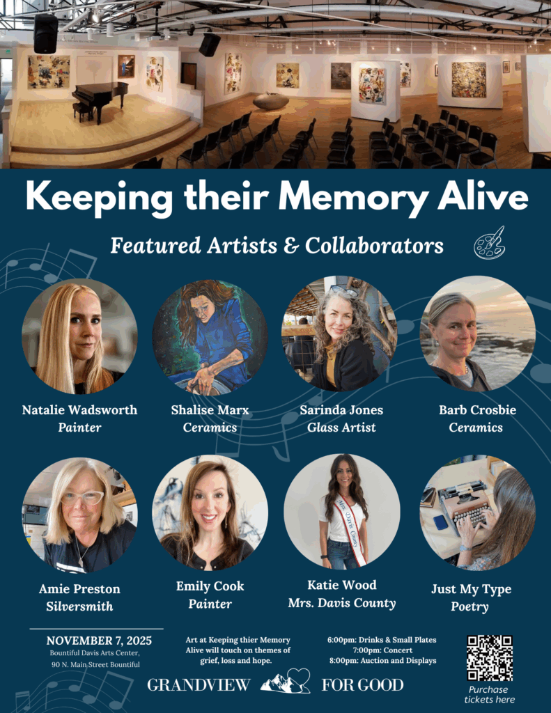 “Keeping Their Memory Alive: A Remembrance Event” on November 7, 2025, at the Bountiful Davis Arts Center featuring Brett Raymond, Joel McCausland, Katie Ann Powell, Anna Mahas Williams, and the Creative Arts Academy Legacy Dance Ensemble.